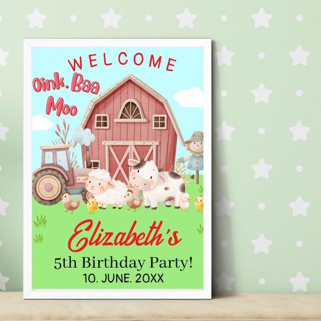 Poster Farm Birthday Party – Barnyard Animal Wall Decor (Criador carregado)