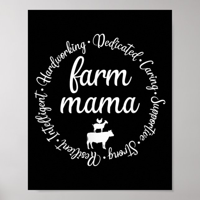 Poster Farm Mama Hardworking Dedicated Goat Chicken G Cow (Frente)