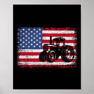Poster Farm Tractors Usa Flag Patriotic Farming Gift Men