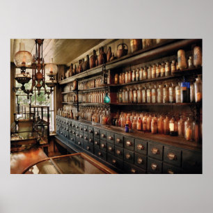 Poster Farmácia - Tantas gavetas e garrafas