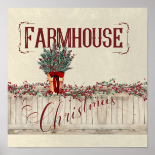 Poster Farmhouse Christmas com Berries e Garlands