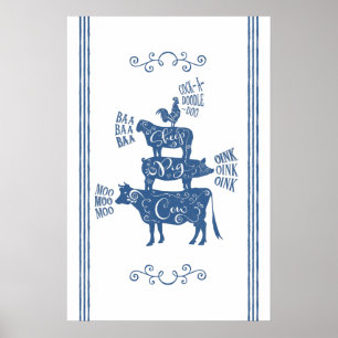 Poster Farmhouse do País Vintage Azul