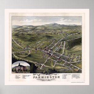 Poster Farmington, mapa panorâmico do NH - 1877