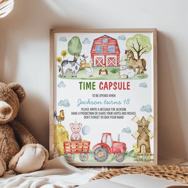 Poster Farmyard Animals Birthday Party Time Capsule Sign (Criador carregado)
