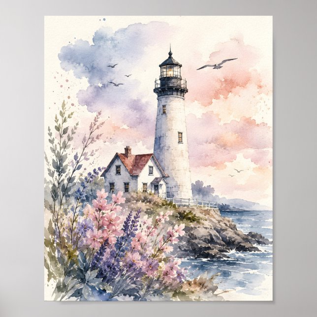 Poster Faro Pintado à Aquarela (Frente)