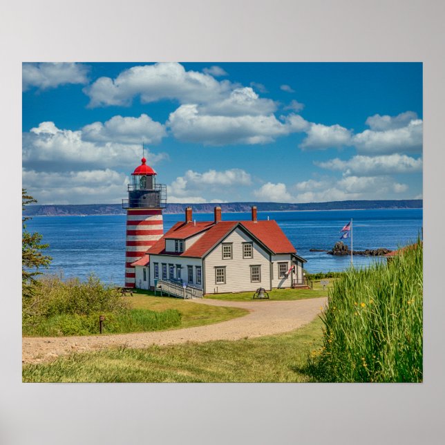 Poster Farol 20x16 West Quoddy Head, Lubec, Maine (Frente)