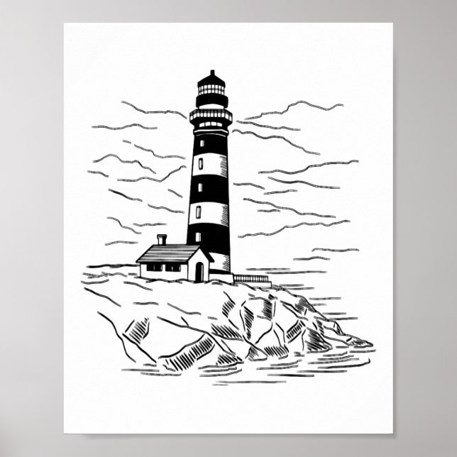 Poster Farol Casa à Beira-Mar Velas Mar Praia Barco (Frente)