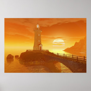 Poster Farol chave de Elliot - por do sol dourado