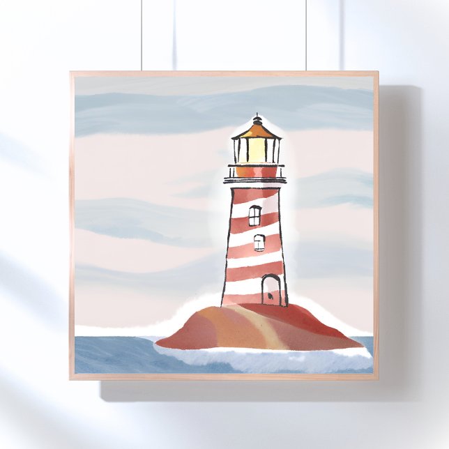 Poster Farol Clássico | Aquarela Costeira Oceânica (Criador carregado)