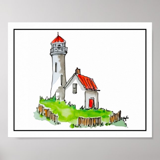 Poster Farol Com Telhado Vermelho (Frente)
