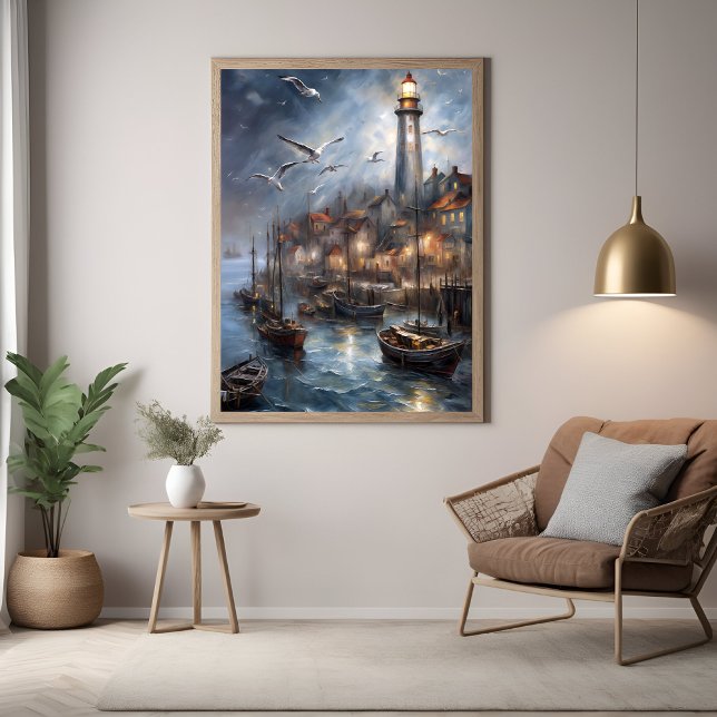 Póster Farol costeiro na arte náutica de Twilight (Criador carregado)