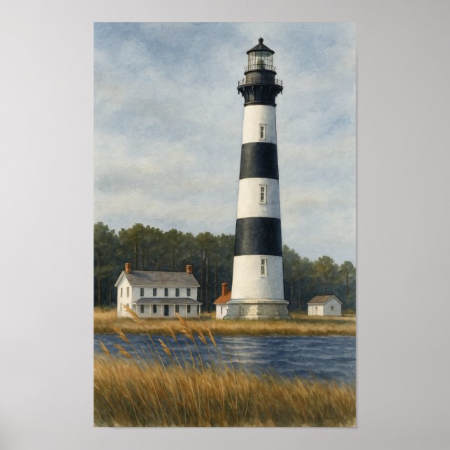 Poster Farol da Ilha Bodie em Aquarela (Frente)