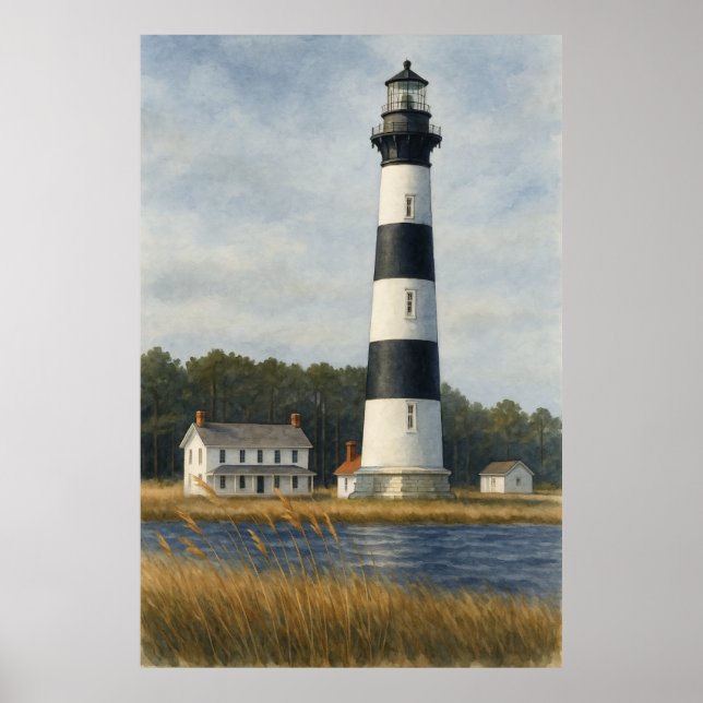 Poster Farol da Ilha Bodie em Aquarela (Frente)