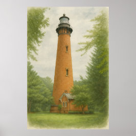 Poster Farol da Praia de Currituck em Aquarela