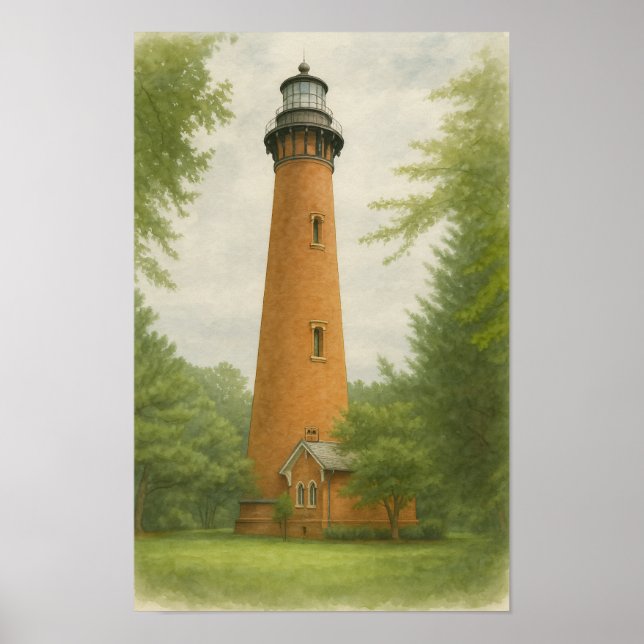 Poster Farol da Praia de Currituck em Aquarela (Frente)