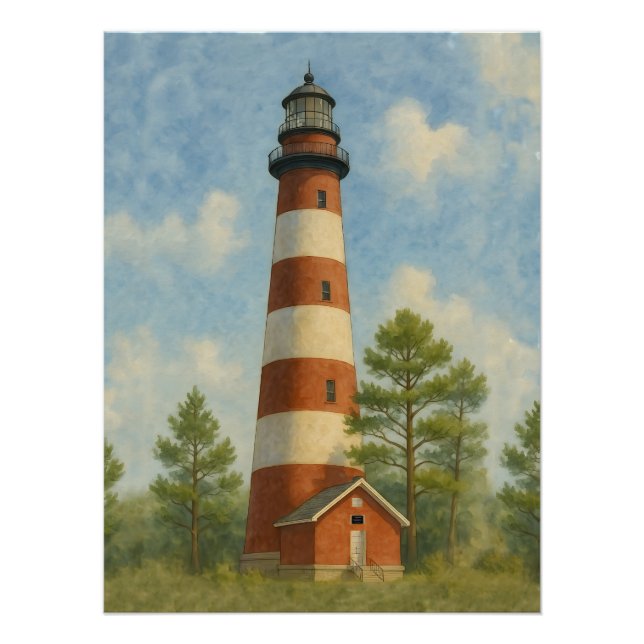 Póster Farol de Assateague em Aquarela (Frente)
