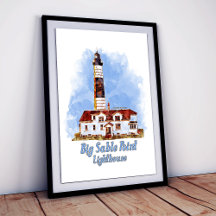 Farol de Big Sable Point Aquarela - Michigan