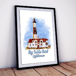 Poster Farol de Big Sable Point Aquarela - Michigan