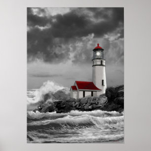 Poster Farol de Blanco do cabo em preto e branco