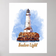 Farol de Boston Light Aquarela - Massachusetts