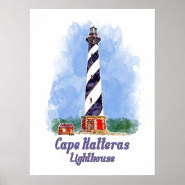 Poster Farol de Cape Hatteras Aquarela Carolina do Norte