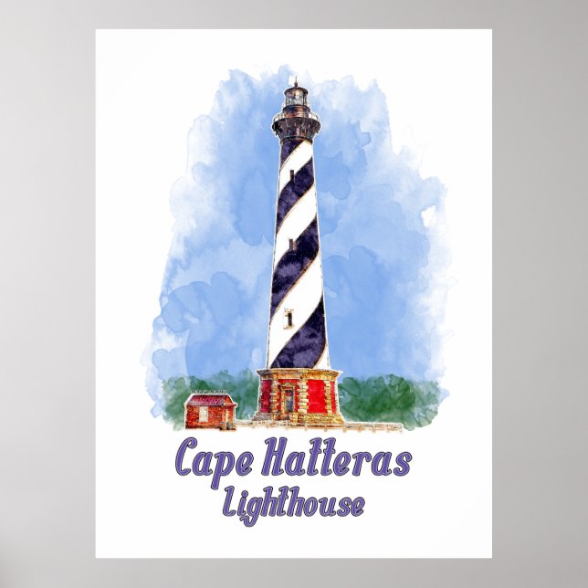 Poster Farol de Cape Hatteras Aquarela Carolina do Norte (Frente)