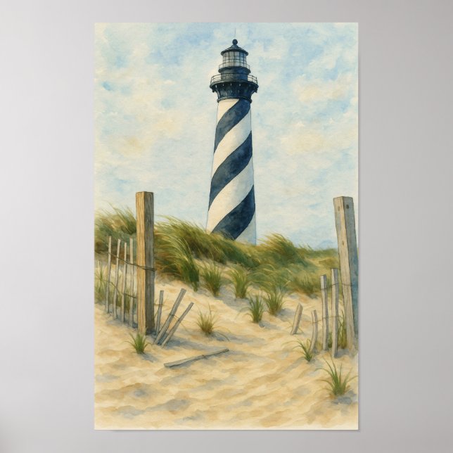 Poster Farol de Cape Hatteras em Aquarela (Frente)