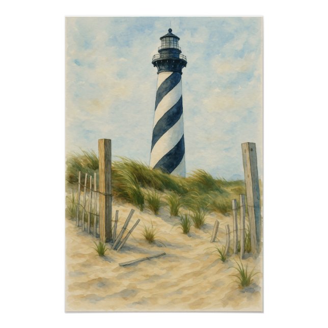 Póster Farol de Cape Hatteras em Aquarela (Frente)