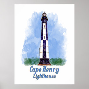 Poster Farol de Cape Henry Aquarela - Virgínia