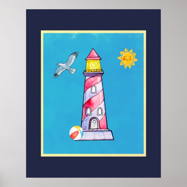 Póster Farol de Cores de Água Striped Vermelha (Frente)