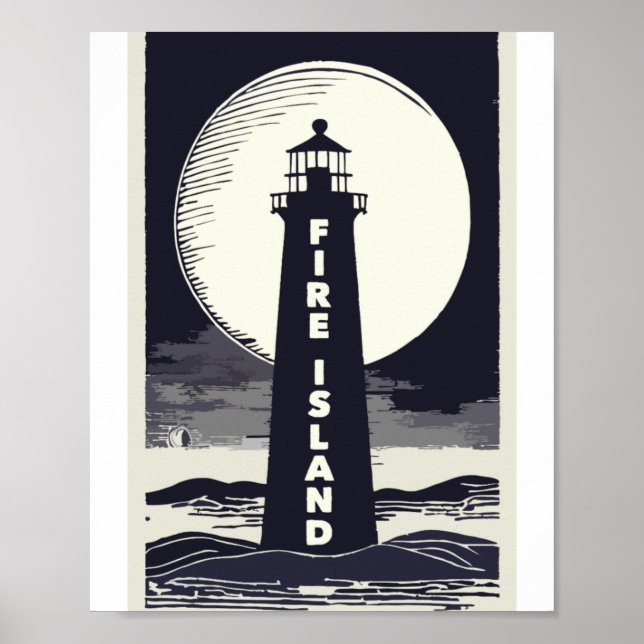 Poster Farol de Fire Island Nova York Lua  (Frente)