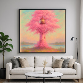 Poster Farol de Flor de Cereja - Estilo de Pintura de Pas