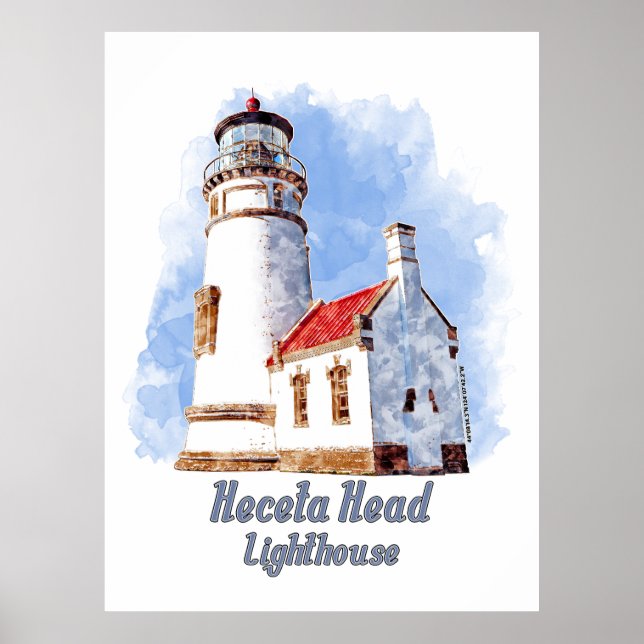 Poster Farol de Heceta Head Aquarela - Oregon (Frente)