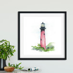 Poster Farol de Júpiter<br><div class="desc">Esta pintura aquosa do icônico Farol Júpiter traz um toque de encanto tropical para sua casa. Perfeito para decoração de praia em quartos, escritórios ou áreas vivas, esta peça captura a beleza da paisagem oceânica da Flórida. Os tons vibrantes de vermelho nesta arte da praia fazem dela um complemento evidente...</div>