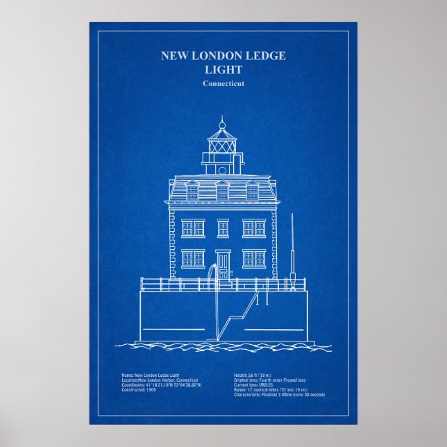 Poster Farol de New London Ledge - Connecticut – AD (Frente)