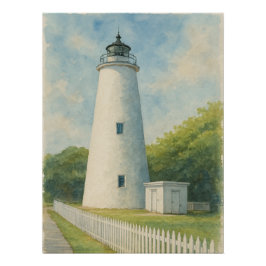 Póster Farol de Ocracoke em Aquarela