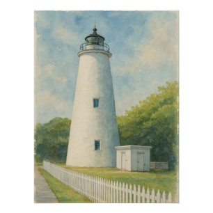 Póster Farol de Ocracoke em Aquarela