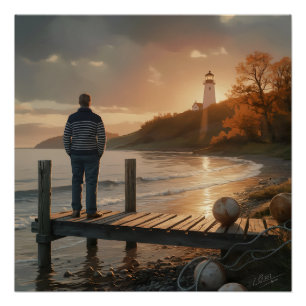 Póster Farol de Outono Dock Serenidade de Outono Costeira