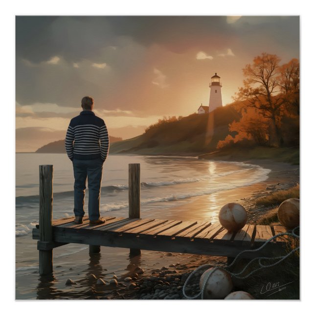 Póster Farol de Outono Dock Serenidade de Outono Costeira (Frente)