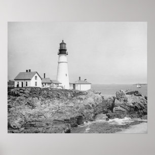Póster Farol de Portland Head, 1902. Foto Antiga