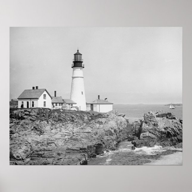 Póster Farol de Portland Head, 1902. Foto Antiga (Frente)