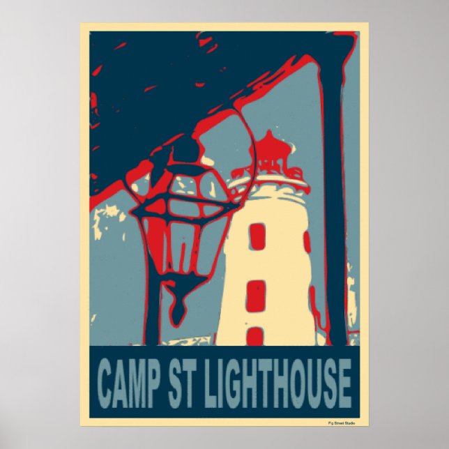 Poster Farol de Rua de campo em azul e vermelho. (Frente)