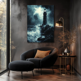 Poster Farol de Tempestade à Noite - Arte de Carvão