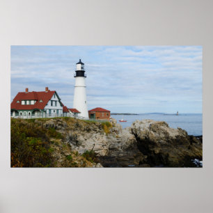 Poster Farol do farol de Portland em costa rochosa