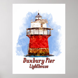 Poster Farol do Pier de Duxbury Aquarela - Massachusetts