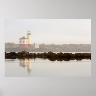 Póster Farol do rio Coquille na névoa da manhã