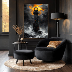 Poster Farol Dramático em Meio à Tempestade em Estilo Car