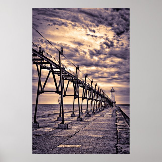 Poster Farol e cais Grand Haven, Grand Haven (Frente)