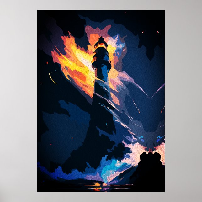 Poster Farol Etéreo – Paisagem Marítima Dramática (Frente)
