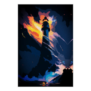 Póster Farol Etéreo – Paisagem Marítima Dramática